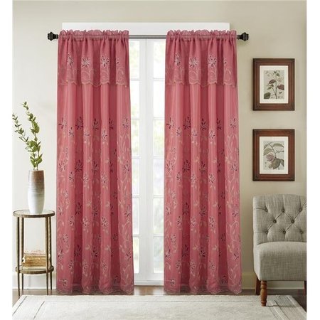 OLIVIA GRAY Olivia Gray PND23693 54 x 84 in. Durant Floral Embroidered Single Rod Pocket Curtain Panel With Attached Valance; Terracotta PND23693